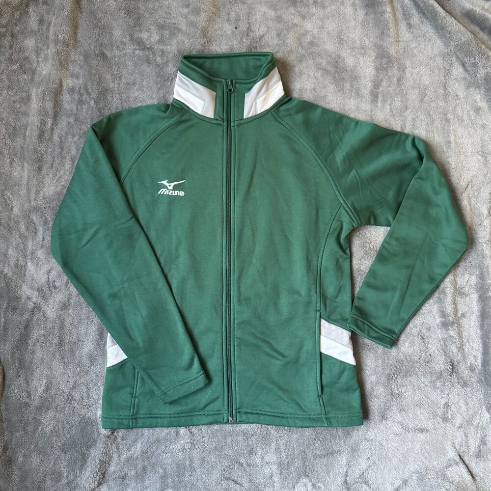 Mizuno Women's IV Zip Fleece Warm-Up Track Jacket Green Pockets M